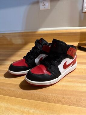 Jordan Kids Mid-Top Sneakers in Black, Red, and White